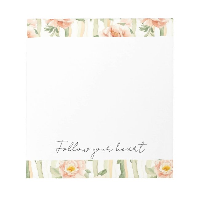 Bloc-note Peach Mint Pretty Roses Floral Stripes (Devant)