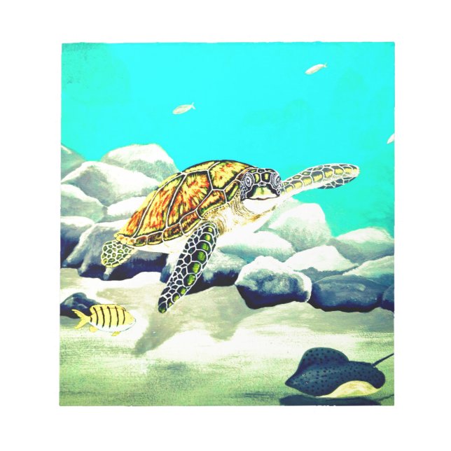 Bloc-note Peinture de tortue de mer Belle Mer Bleue (Devant)