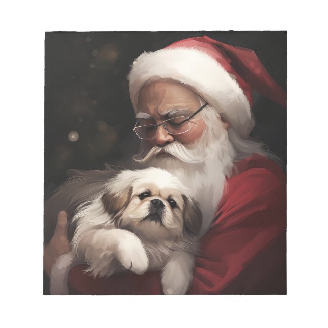 Bloc-note Pekingese avec le Père Noël Festif Noël (Devant)
