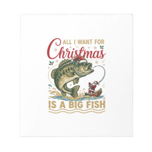 Bloc-note Père Noël Bateau Pêche Bass Grand Poisson de Noël