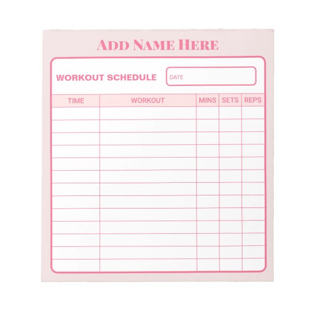 Bloc-note Personalized Pink Daily Workout Schedule Notepad (Devant)