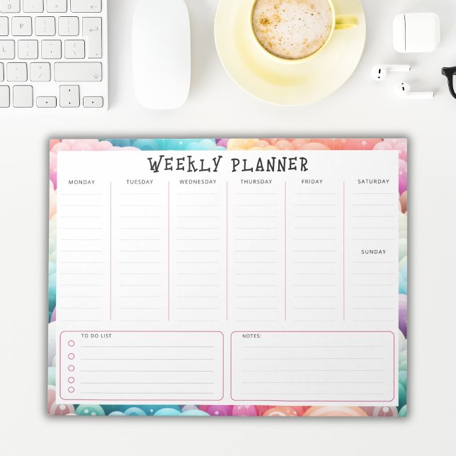 Bloc-note Personalized Rainbow Cloud Border, Weekly Planner (Créateur téléchargé)