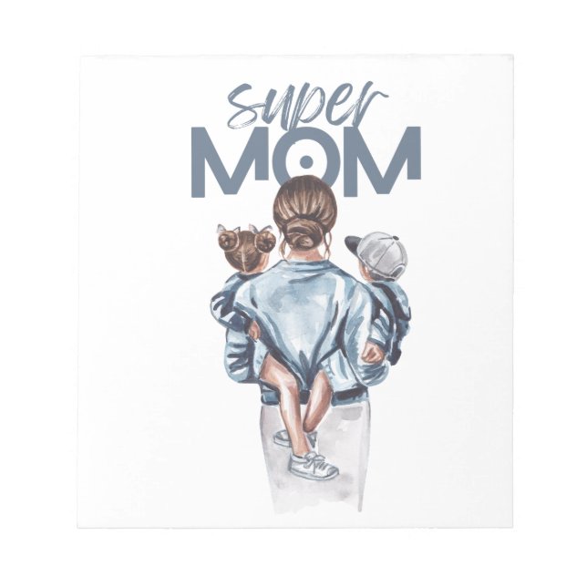 Bloc-note Personalized Super Mom with Son and Daughter Gift (Devant)