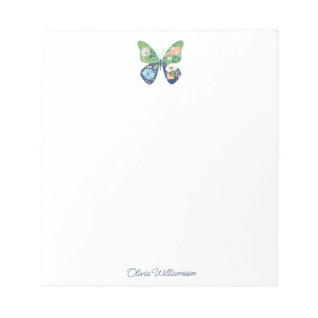 Bloc-note Personalized Whimsical Butterfly Floral Writing (Devant)