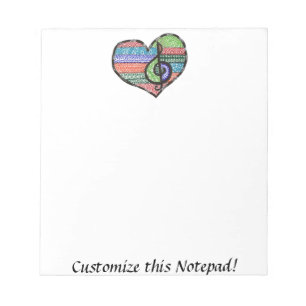 Bloc-note Personnalisable Music Heart Treble Clef Doodle