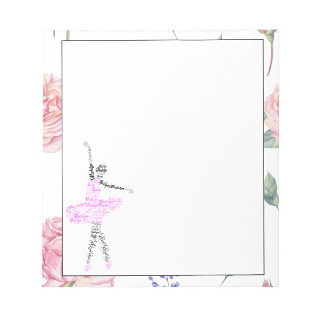 Bloc-note Personnalisé Ballerina Madelyn | Bordure Rose aqua (Devant)