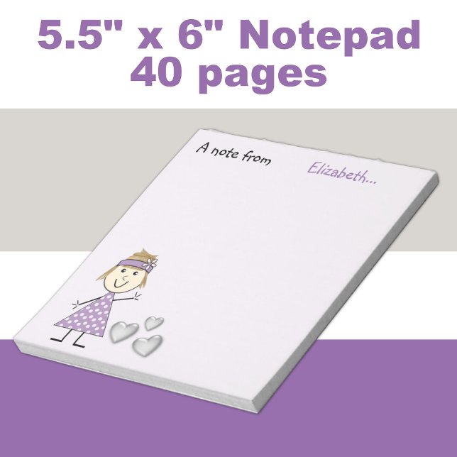 Bloc-note Personnalisé Enfants blonde bâton fille violet (Créateur téléchargé)