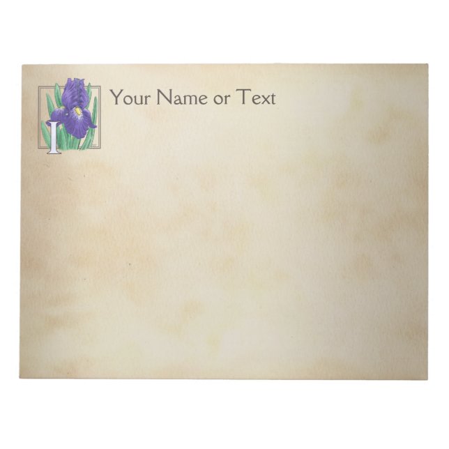 Bloc-note Personnalisé I pour Irises Flower Monogramme (Devant)