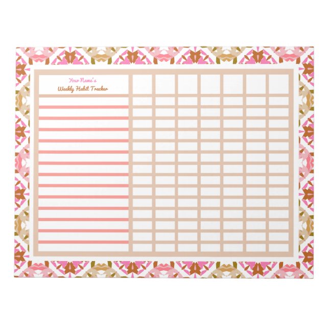 Bloc-note Personnalisé Rose Hebdomadaire Habit Buts Tracker  (Devant)