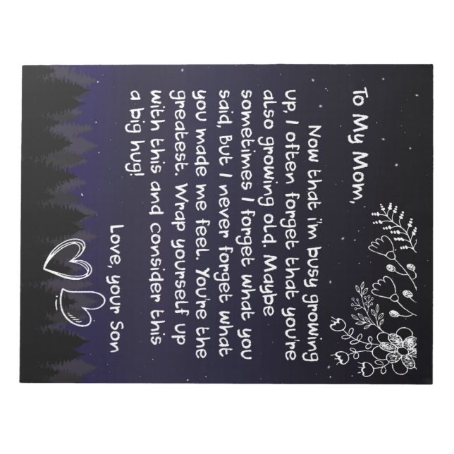 Bloc-note Personnalisée À Ma Maman Lettre D'Amour Du Fils (Devant)