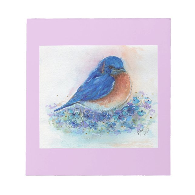 Bloc-note Petit oiseau bleu oriental avec fleurs de Renee (Devant)