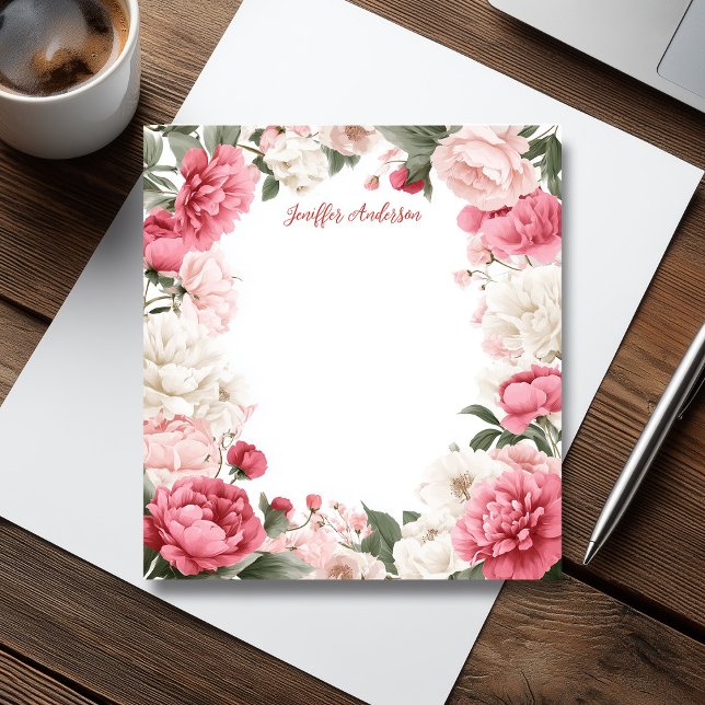 Bloc-note Pies roses Floral moderne (Pink Peonies Modern Floral Notepad)
