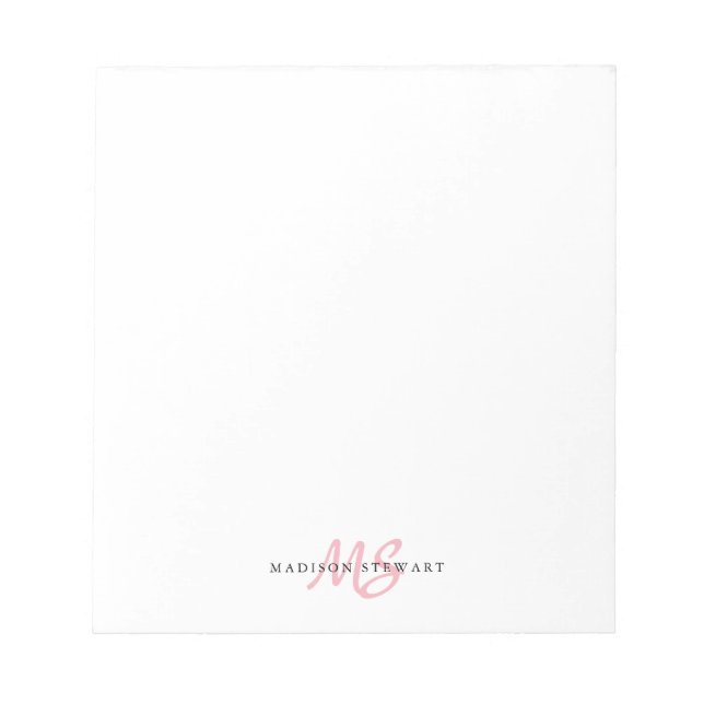 Bloc-note Pinceau rose clair Script Monogramme Moderne tenda (Devant)