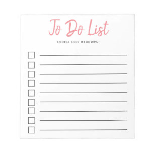 Bloc-note Pinceau rose corail Lettré Lin À Faire Liste