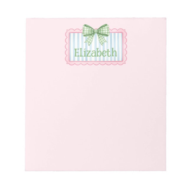 Bloc-note Pink and Blue Frame With Green Gingham Bow (Devant)