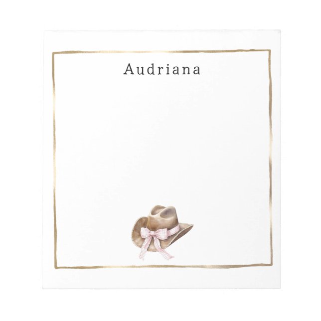 Bloc-note Pink Bow Cowgirl Hat Personalized  (Devant)