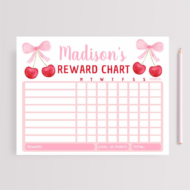 Bloc-note Pink Cherry Bow Girl Reward Chart Chore Chart (Créateur téléchargé)