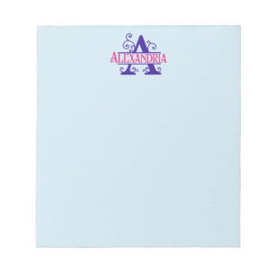Bloc-note Pink Nom personnalisé Purple Floral Monogramme Per