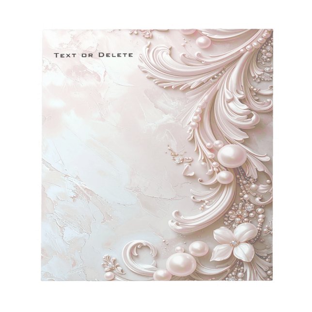 Bloc-note Pink Ornate Pearl and Floral Notepad (Devant)