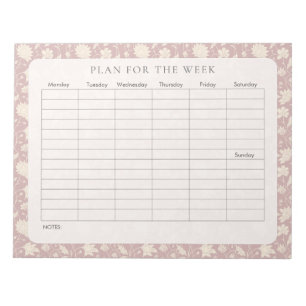 Bloc-note Pink Vintage Floral hebdomadaire planificateur Tea