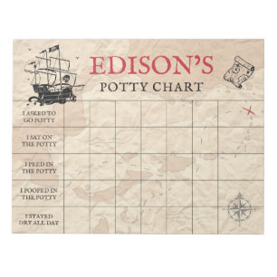 Bloc-note Pirate Map Potty Chart Nom et tâches personnalisés