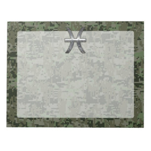 Bloc-note Pisces Zodiac Sign on Woodland Green Digital Camo