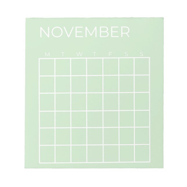 Bloc-note Pistachio Planificateur calendrier novembre non da (Devant)