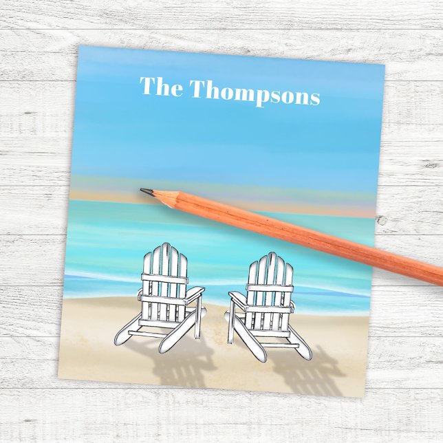 Bloc-note Plage Aquarelle Ocean Seashore Adirondddchers (Beach Watercolor Adirondack Chairs Custom Notepad.)