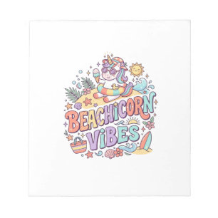 Bloc-note Plage de Licorne Vibes Fantaisiste Fond Blanc