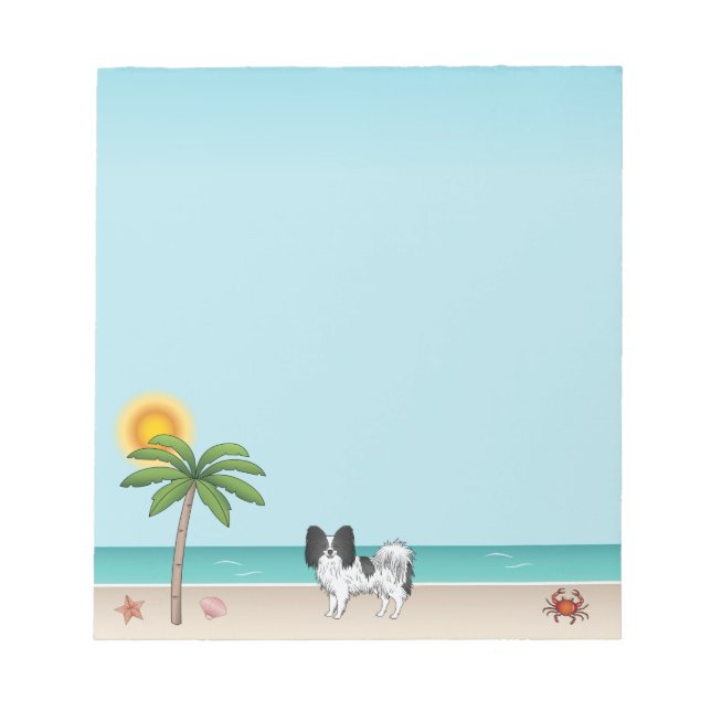 Bloc-note Plage Tropicale d'été de Chien de Papillon noir et (Devant)