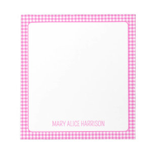 Bloc-note Plaid En vichy rose et blanc personnalisé