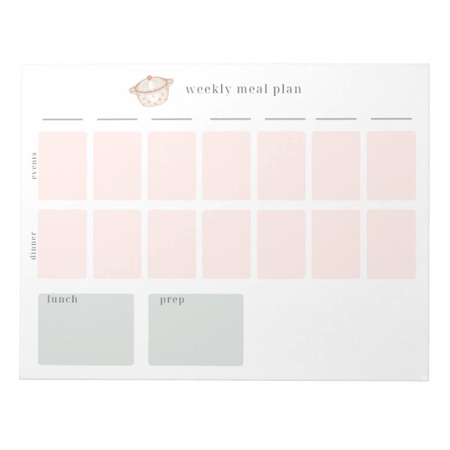 Bloc-note Plan hebdomadaire de planification des repas (Devant)