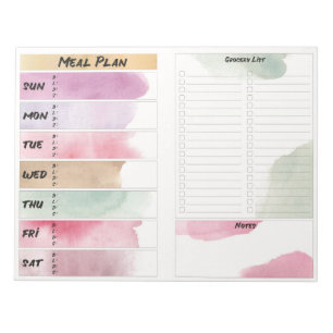 Bloc-note Plan repas Liste des épiceries Pastel Aquarelles R