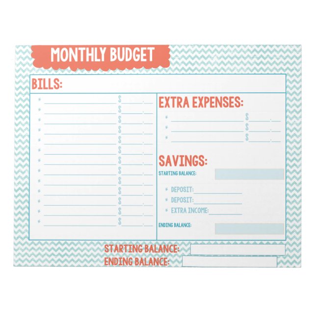 Bloc-note Planificateur budgétaire mensuel Turquoise et Cora (Devant)