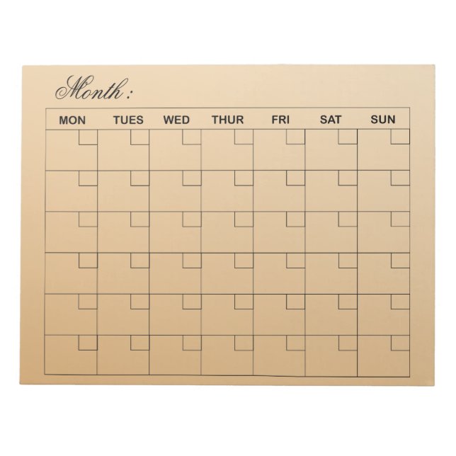 Bloc-note Planificateur de calendrier mensuel élégant (Devant)