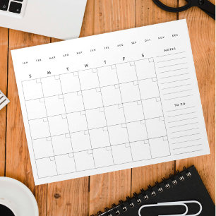 Bloc-note Planificateur de calendrier mensuel minimal vide