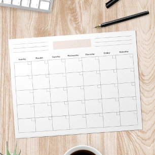 Bloc-note Planificateur de calendrier mensuel vide