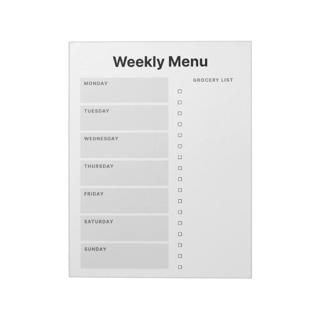 Bloc-note Planificateur de menu hebdomadaire (Tourné)
