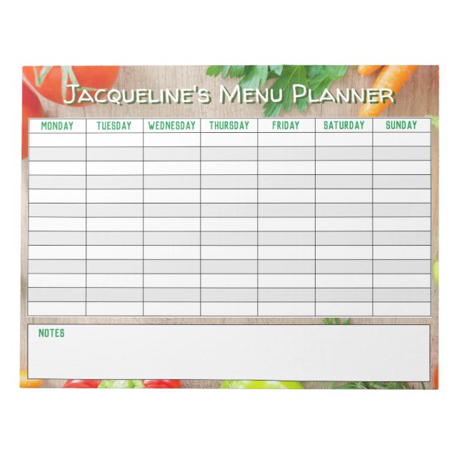 Bloc-note Planificateur de menu hebdomadaire à personnaliser (Devant)