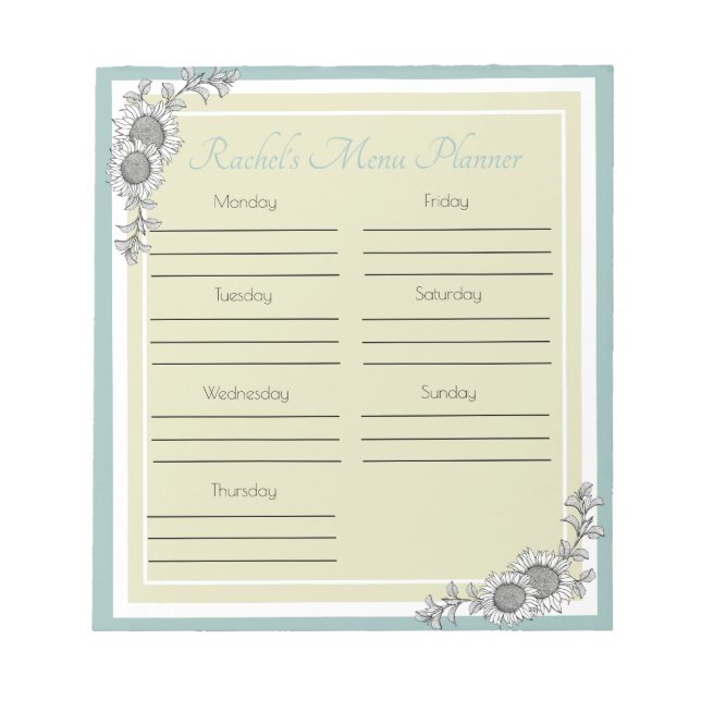 Bloc-note Planificateur de menu quotidien de tournesol perso (Devant)