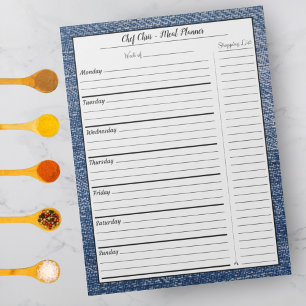 Bloc-note Planificateur de repas Blue Denim Liste de cours