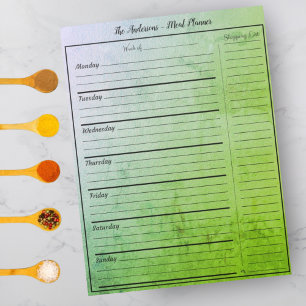 Bloc-note Planificateur de repas de cuisine moderne - Vert t