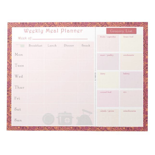 Bloc-note Planificateur de repas hebdomadaire Automne (Devant)