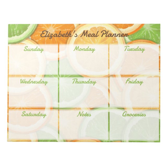 Bloc-note Planificateur de repas hebdomadaire Citrus (Devant)