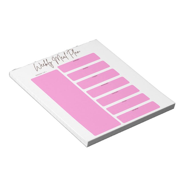 BLOC-NOTE PLANIFICATEUR DE REPAS HEBDOMADAIRE EN ROSE (Incliné)