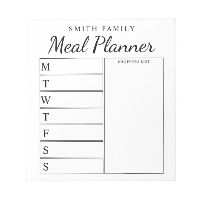 Bloc-note Planificateur de repas hebdomadaire familial (Devant)