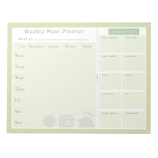 Bloc-note Planificateur de repas hebdomadaire Fleurs vertes (Devant)