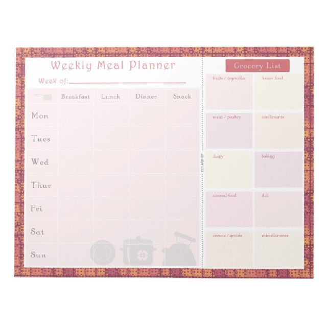Bloc-note Planificateur de repas hebdomadaire Métal d'automn (Devant)