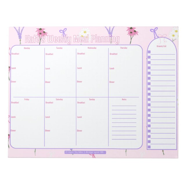 Bloc-note Planificateur de repas hebdomadaire personnalisabl (Devant)