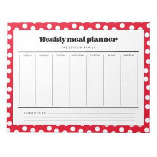Bloc-note Planificateur de repas hebdomadaire simple et rétr